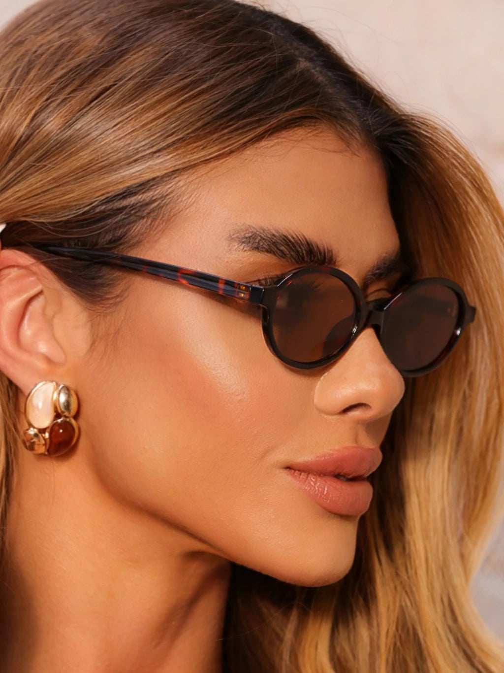 Óculos de Sol Oval Mimia - Marrom Camuflado - Acetato